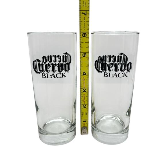 Cuervo Black Glasses 2 Clear Barware Advertising Cursive L Mark Libbey 6 In Tall - Picture 8 of 9